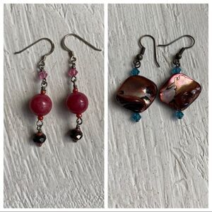 NIGHTLIGHT pink‎ stone, shell and beads earring set
